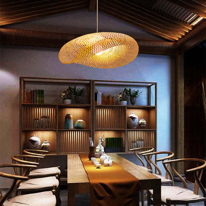 Muto Rustica Ratán Bambú Lámpara Colgante Marrón — imagen 11 | Aura Lighting