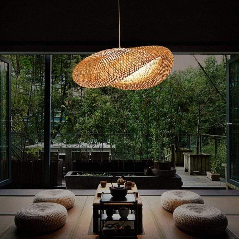 Muto Rustica Ratán Bambú Lámpara Colgante Marrón — imagen 12 | Aura Lighting