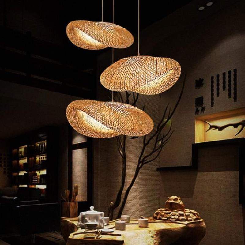 Muto Rustica Ratán Bambú Lámpara Colgante Marrón — imagen 3 | Aura Lighting