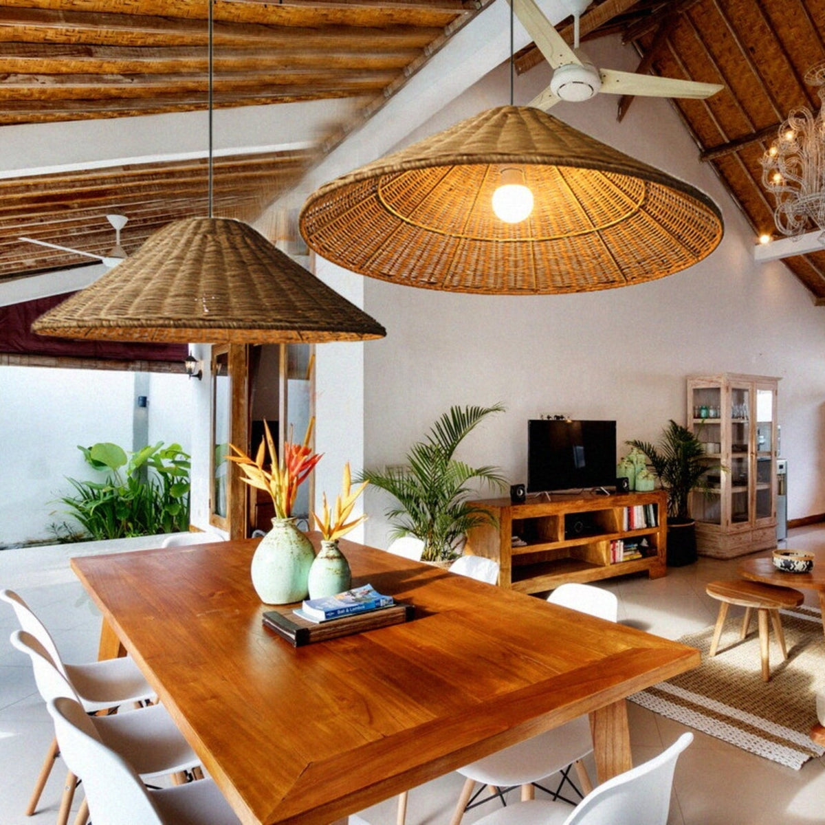 Muto Vintage Hecho a Mano LED Ratán Lámpara Colgante Salón — imagen 2 | Aura Lighting