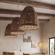 Muto Vintage Rústico LED Lámpara Colgante Ratán Salón Dormitorio — imagen 3 | Aura Lighting
