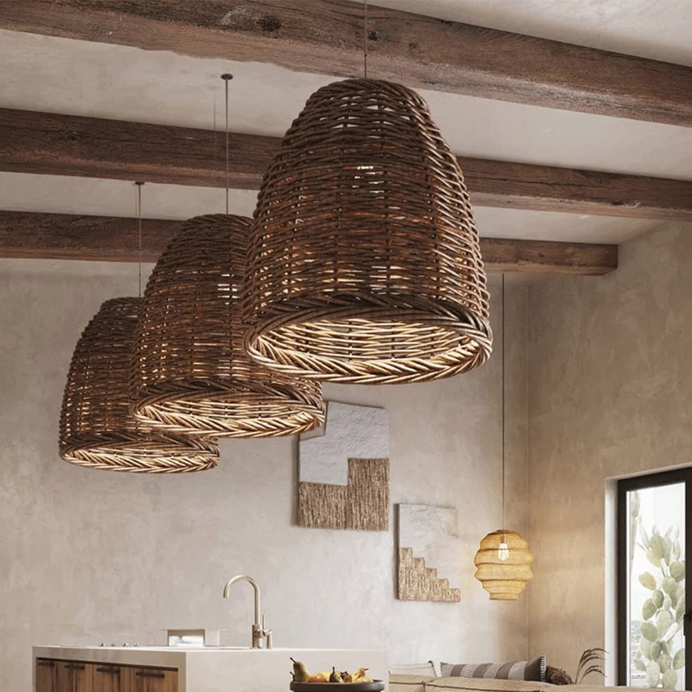 Muto Vintage Rústico LED Lámpara Colgante Ratán Salón Dormitorio — imagen 3 | Aura Lighting