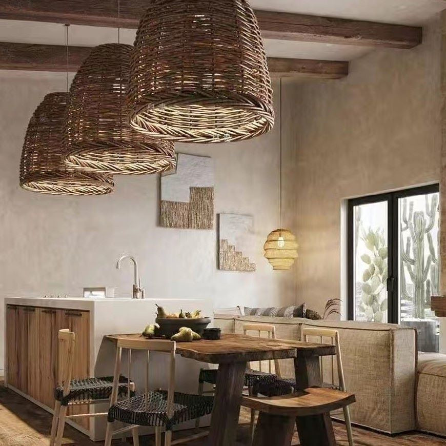 Muto Vintage Rústico LED Lámpara Colgante Ratán Salón Dormitorio — imagen 5 | Aura Lighting