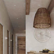 Muto Vintage Rústico LED Lámpara Colgante Ratán Salón Dormitorio — imagen 6 | Aura Lighting
