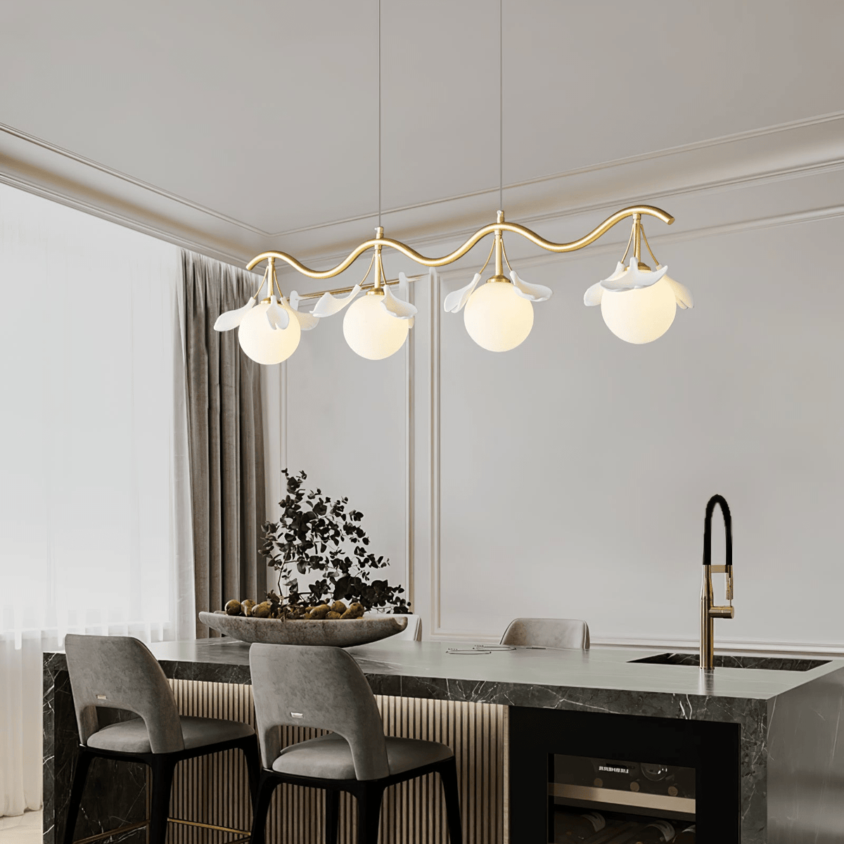 Evenielis Floral Brass Chandelier - Aura Lighting