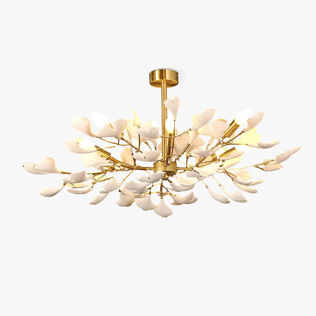 Aurora Chandelier Ginkgo Leaf Brass Ceramic - Aura Lighting