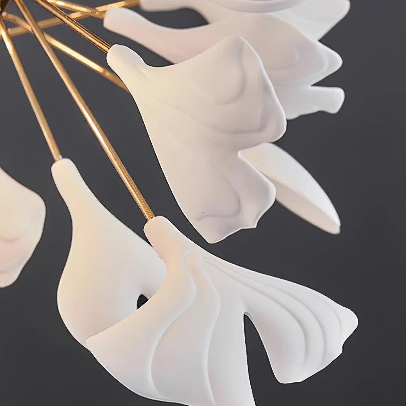 Aurora Chandelier Ginkgo Leaf Brass Ceramic - Aura Lighting