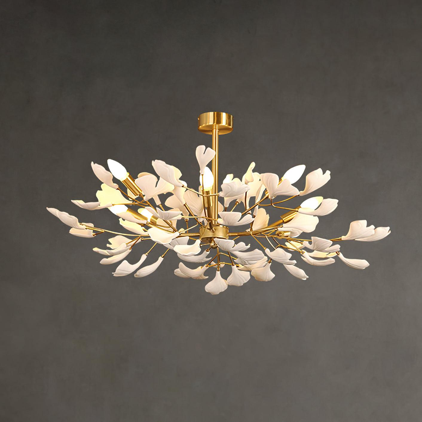Aurora Chandelier Ginkgo Leaf Brass Ceramic - Aura Lighting