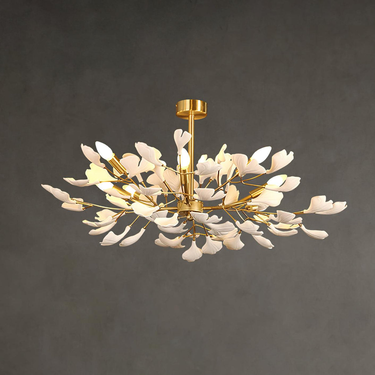 Aurora Chandelier Ginkgo Leaf Brass Ceramic - Aura Lighting