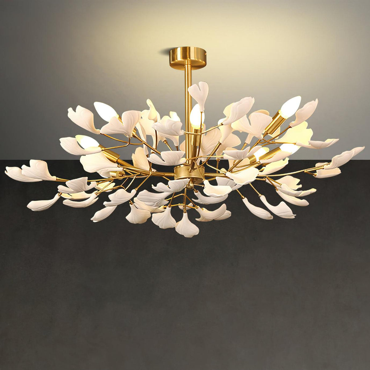 Aurora Chandelier Ginkgo Leaf Brass Ceramic - Aura Lighting
