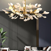 Aurora Chandelier Ginkgo Leaf Brass Ceramic - Aura Lighting