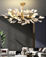 Aurora Chandelier Ginkgo Leaf Brass Ceramic - Aura Lighting