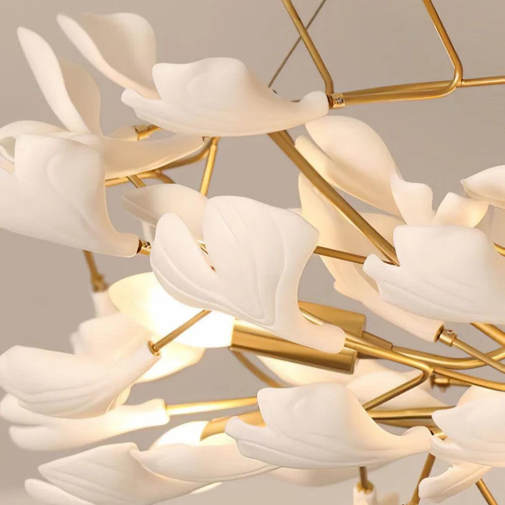 Aurora Chandelier Ginkgo Leaf Brass Ceramic - Aura Lighting