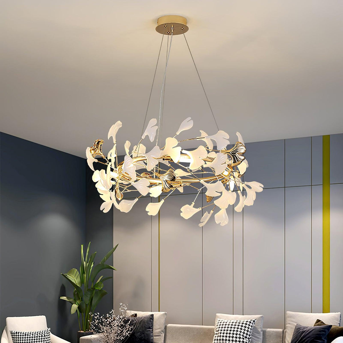 Ovyneth Postmodern Luxury Gingko Metal Ceramics Chandelier - Aura Lighting