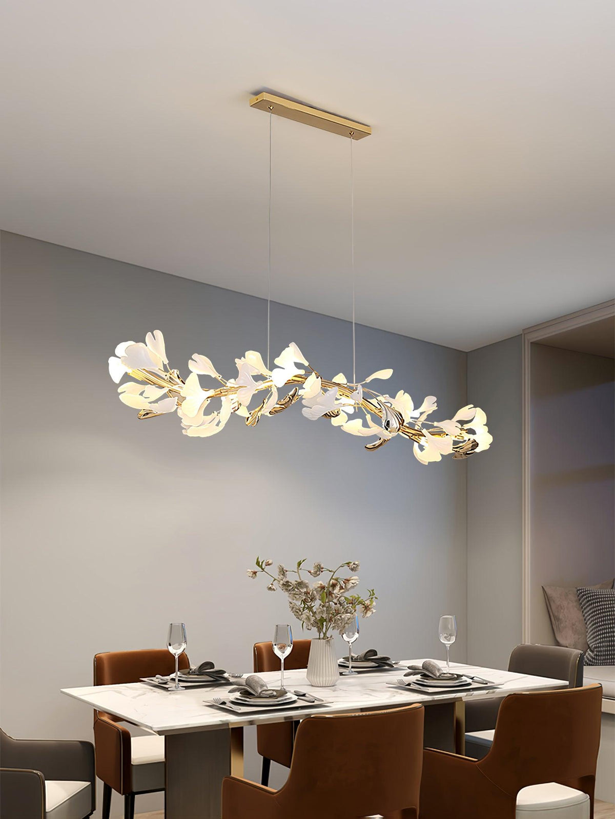 Ovyneth Postmodern Luxury Gingko Metal Ceramics Chandelier - Aura Lighting
