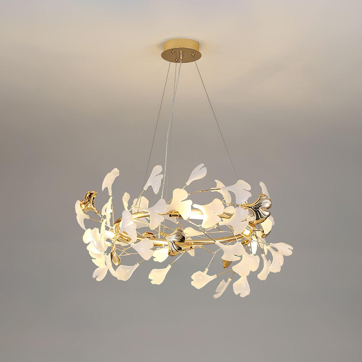 Ovyneth Postmodern Luxury Gingko Metal Ceramics Chandelier - Aura Lighting