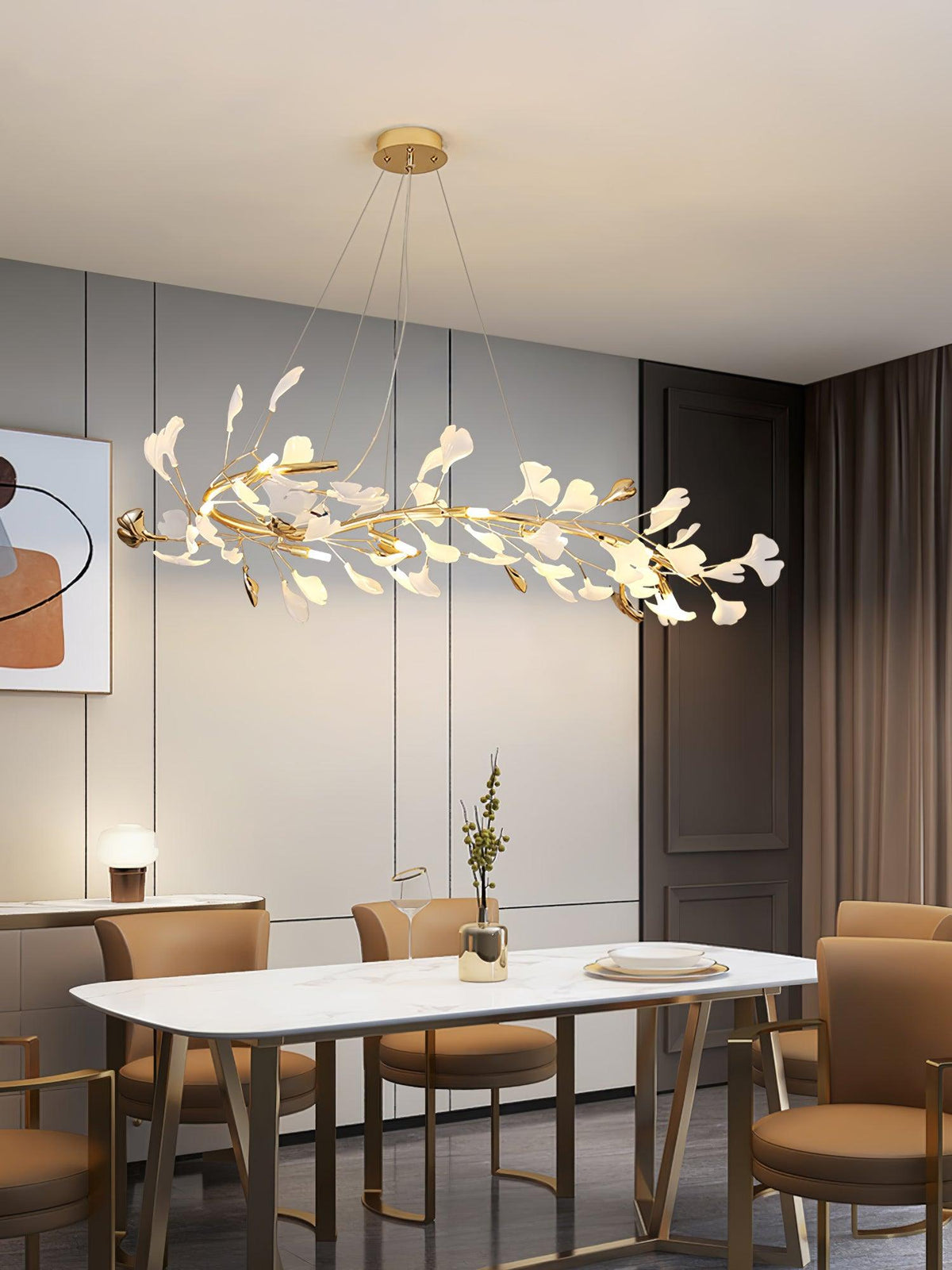 Ovyneth Postmodern Luxury Gingko Metal Ceramics Chandelier - Aura Lighting