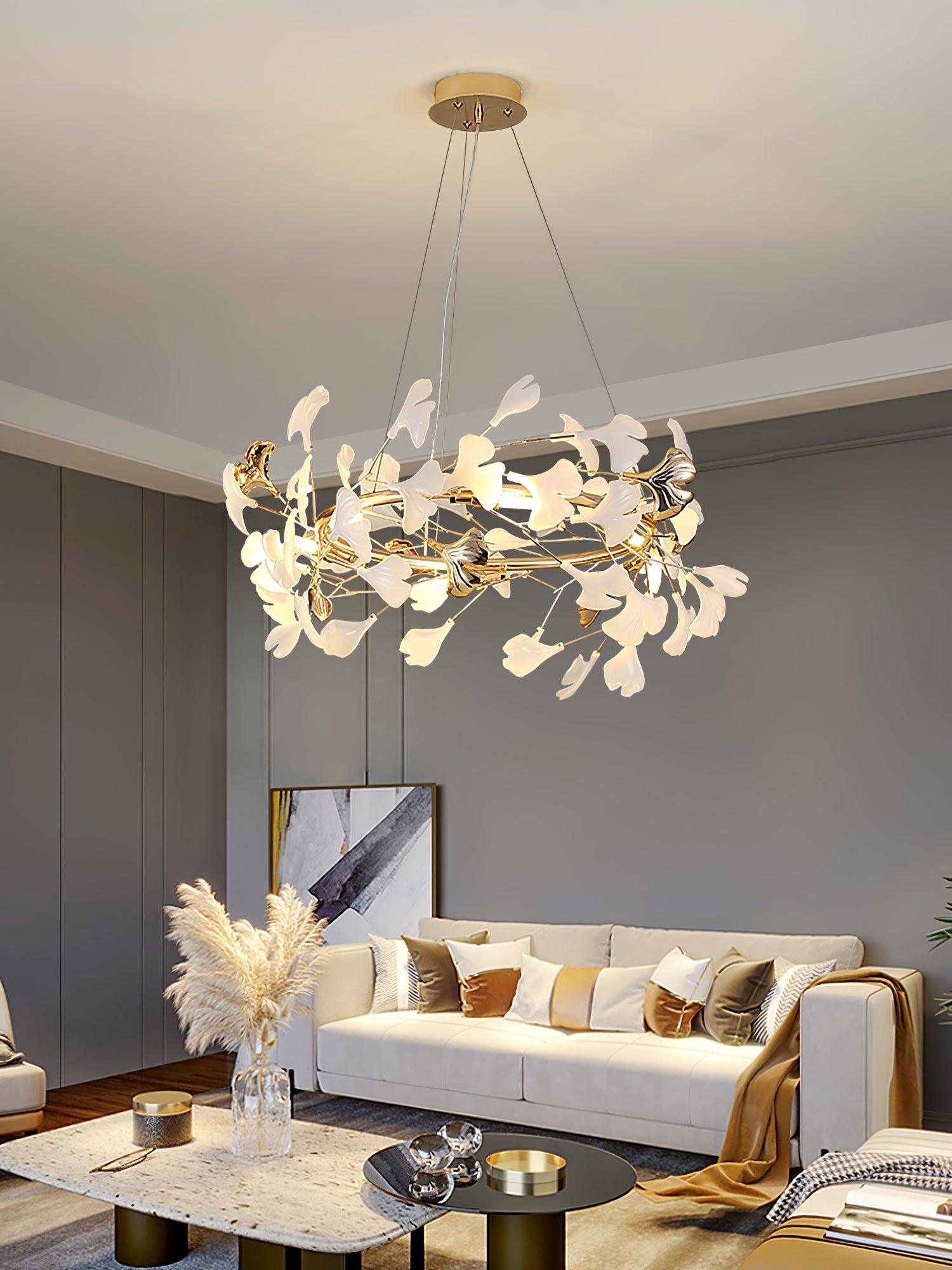 Ovyneth Postmodern Luxury Gingko Metal Ceramics Chandelier - Aura Lighting