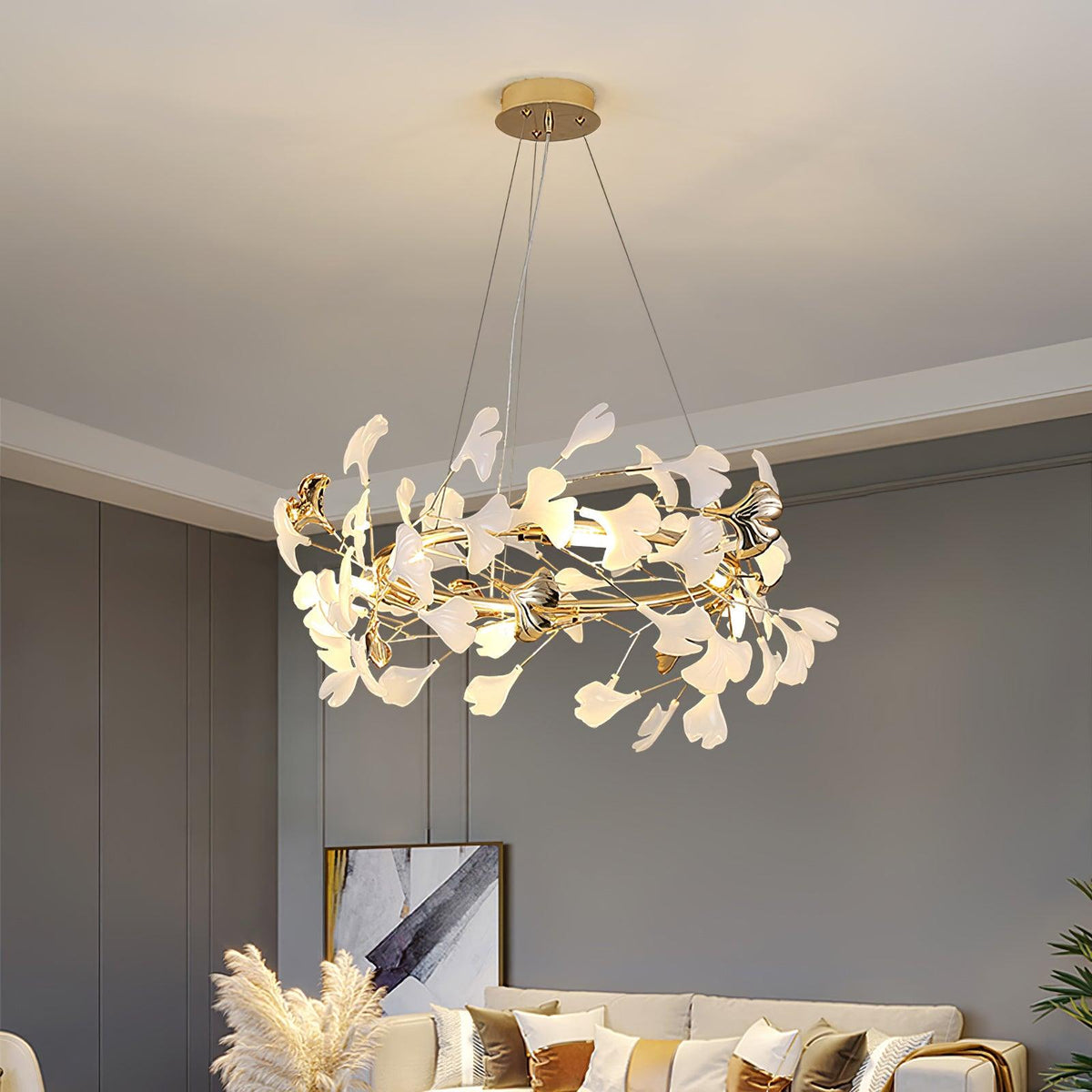 Ovyneth Postmodern Luxury Gingko Metal Ceramics Chandelier - Aura Lighting