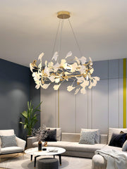 Ovyneth Postmodern Luxury Gingko Metal Ceramics Chandelier - Aura Lighting