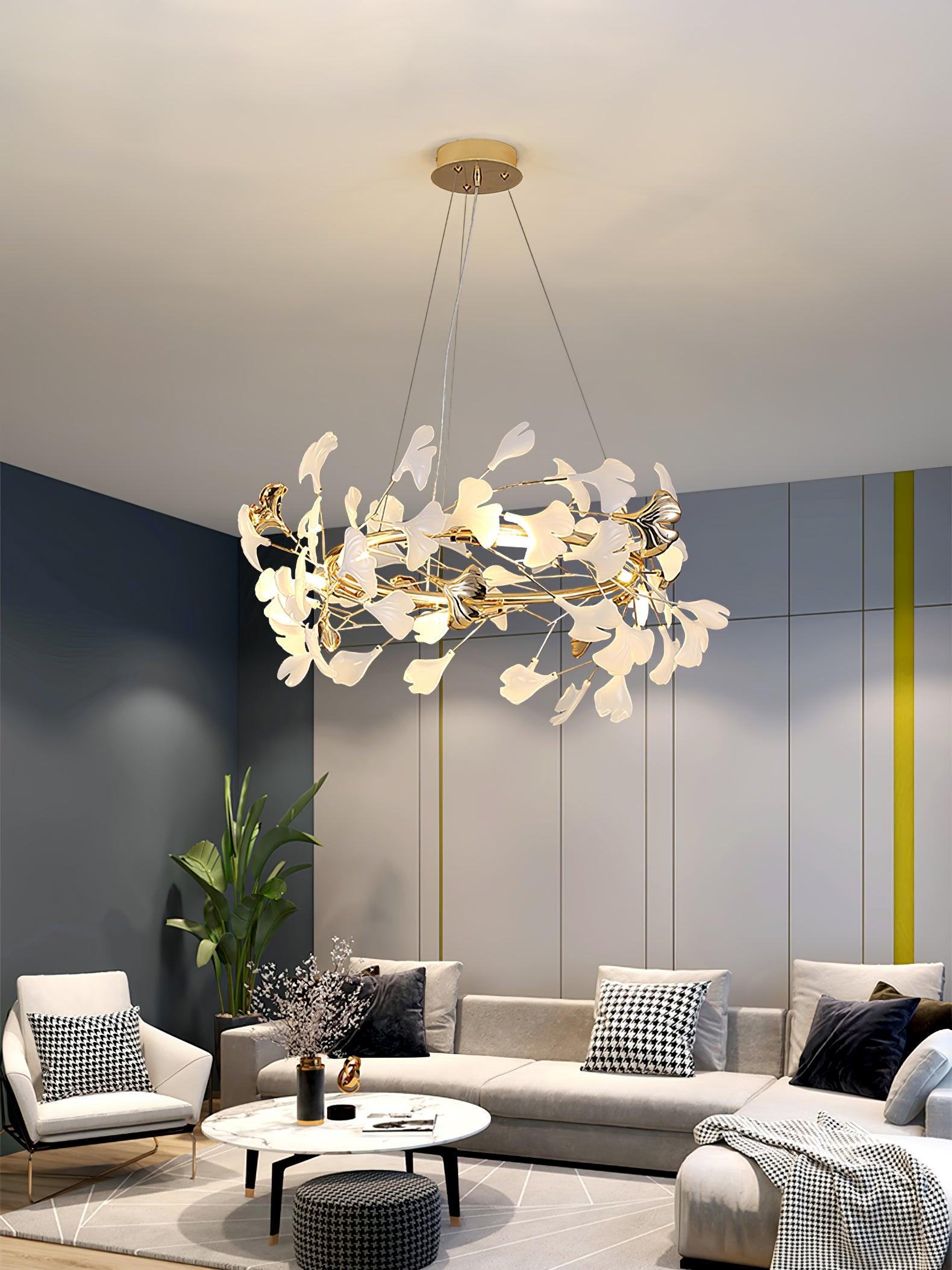 Ovyneth Postmodern Luxury Gingko Metal Ceramics Chandelier - Aura Lighting