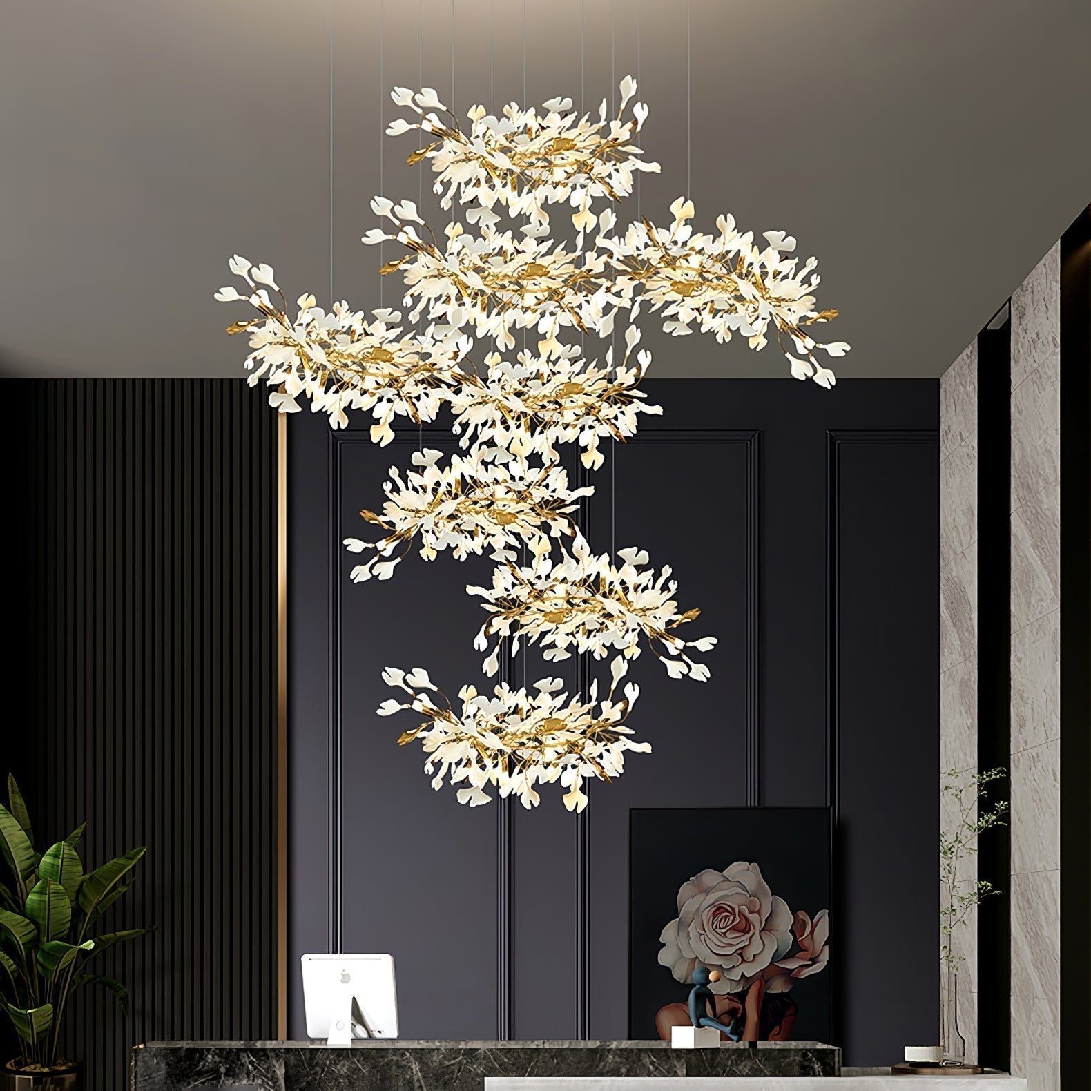 Eurzoris Gingko Metal Leaf Chandelier - Aura Lighting