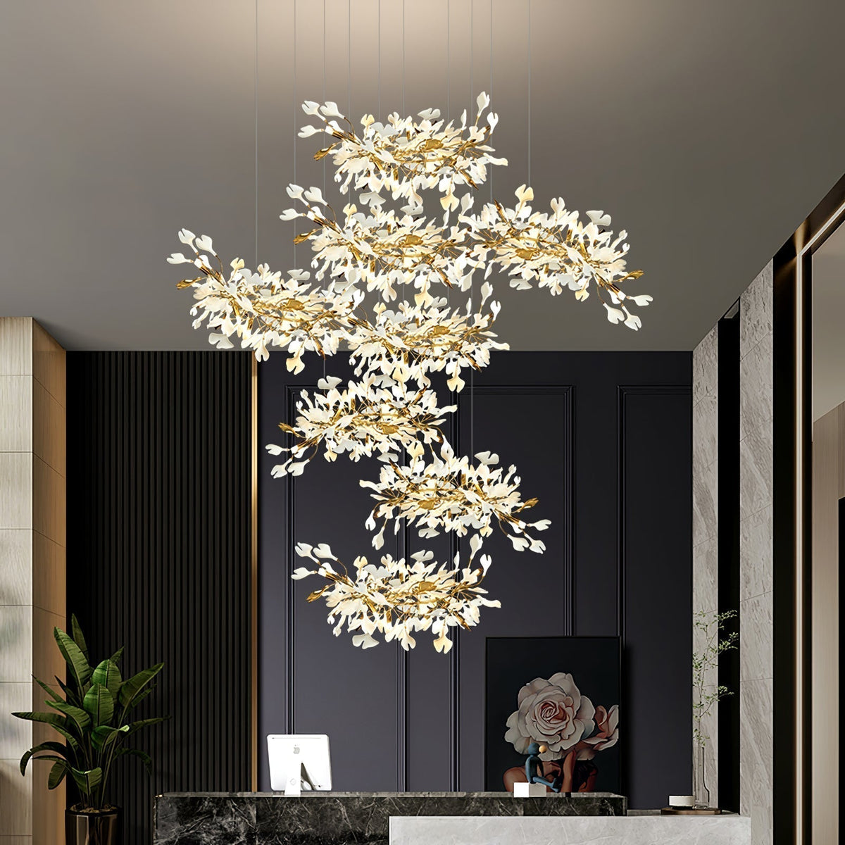 Eurzoris Gingko Metal Leaf Chandelier - Aura Lighting