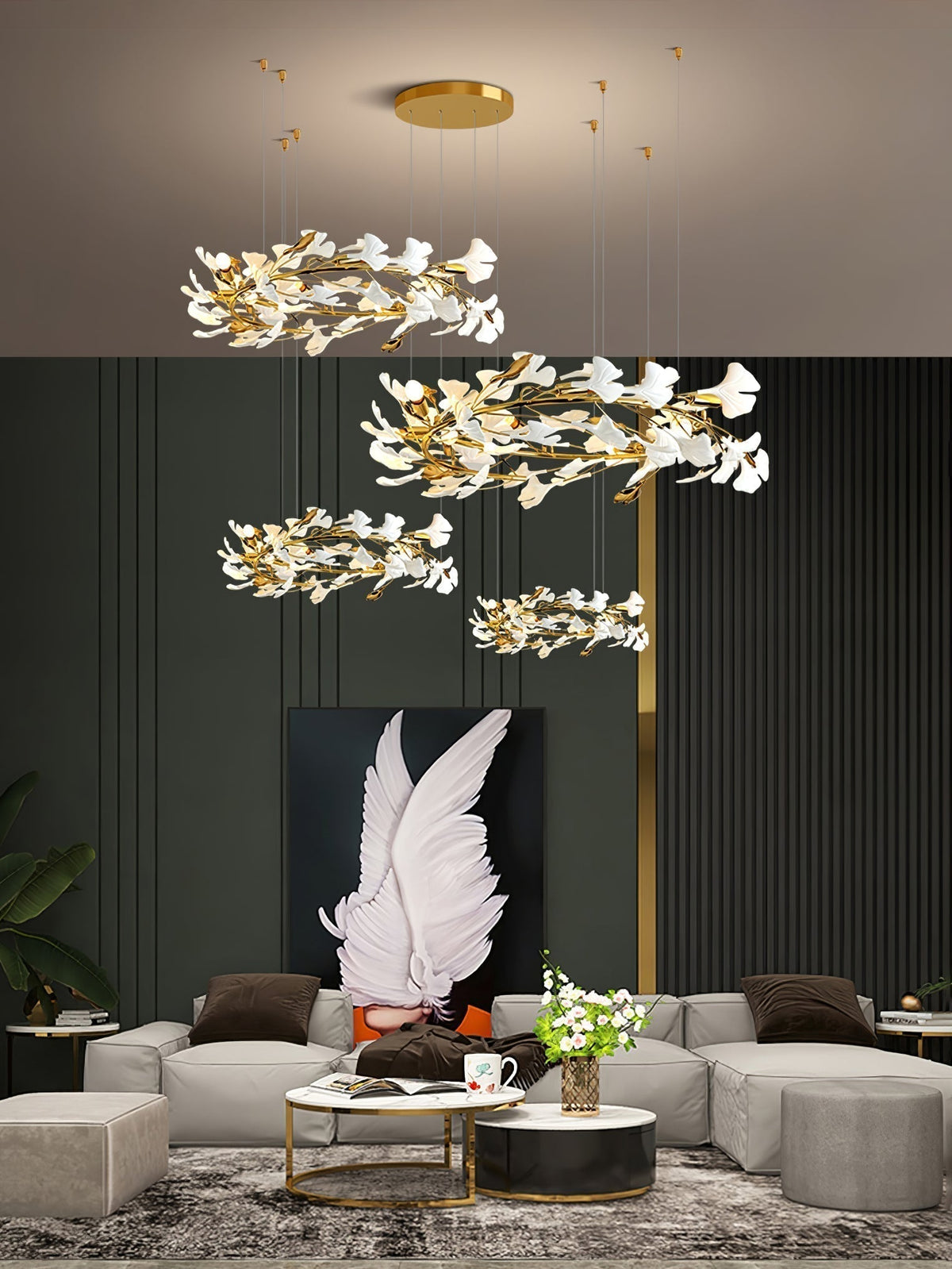 Eurzoris Gingko Metal Leaf Chandelier - Aura Lighting