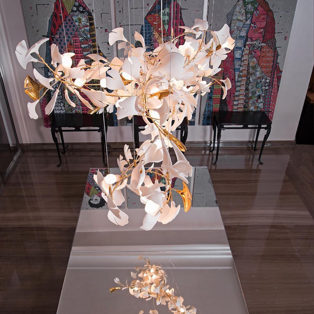 Eurzoris Gingko Metal Leaf Chandelier - Aura Lighting
