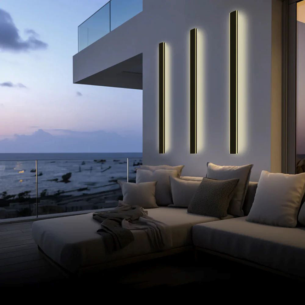 Ray Minimalista Lineal Metal Acrílico Aplique de Pared Exterior Negro — imagen 3 | Aura Lighting