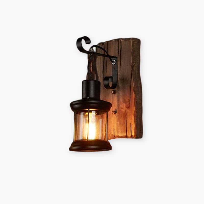 Silva Industrial Rustico Lantern Metal/Madera Aplique de Pared Negra/Bronce — imagen 1 | Aura Lighting