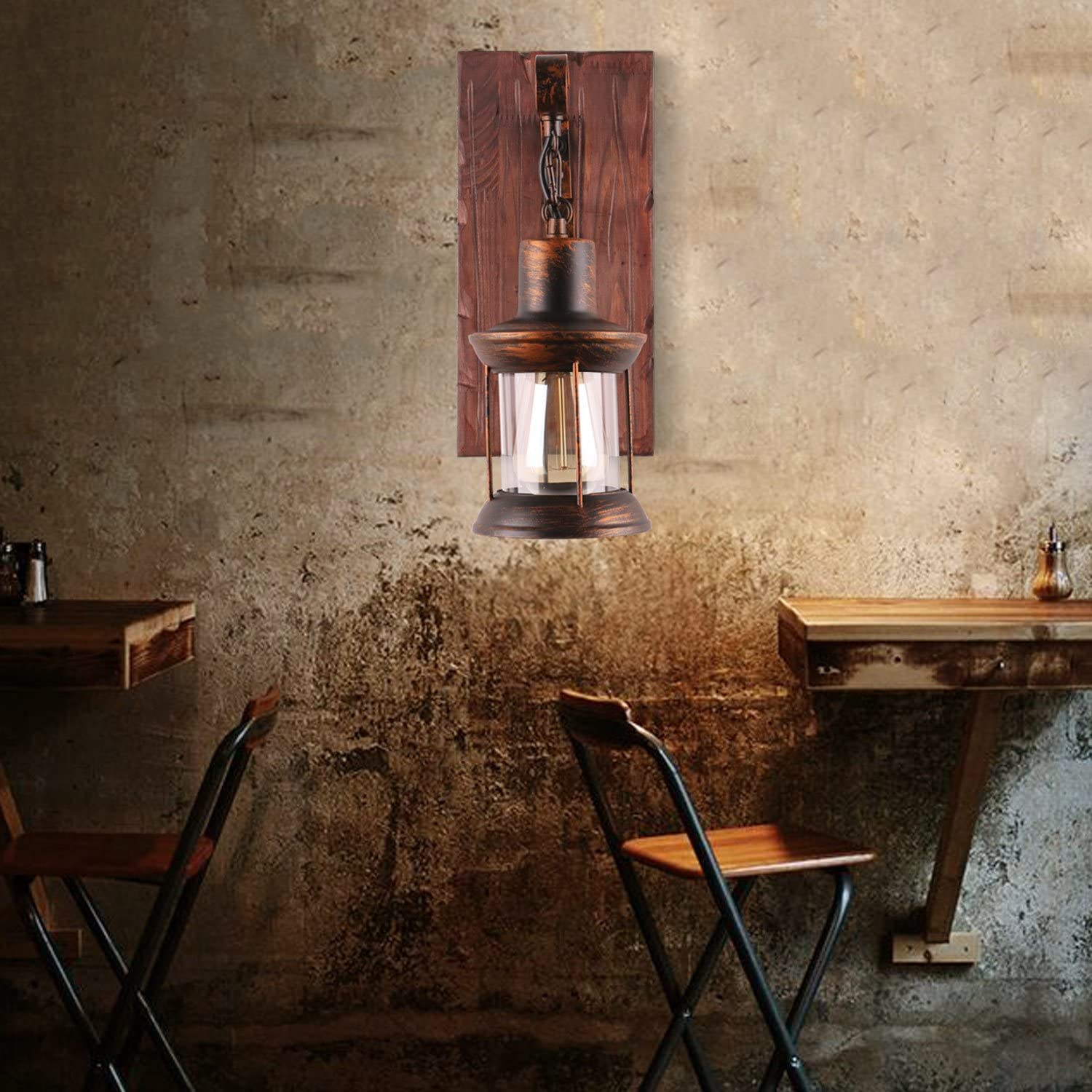 Silva Industrial Rustico Lantern Metal/Madera Aplique de Pared Negra/Bronce — imagen 10 | Aura Lighting