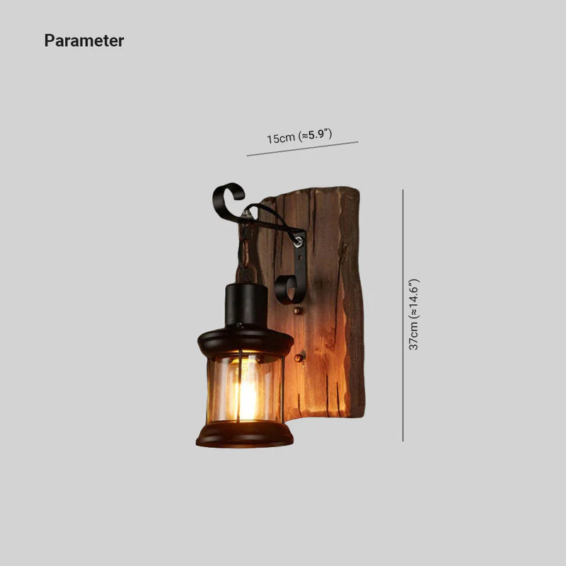 Silva Industrial Rustico Lantern Metal/Madera Aplique de Pared Negra/Bronce — imagen 4 | Aura Lighting