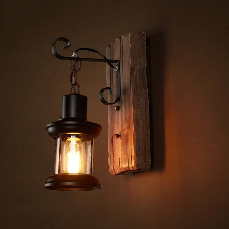 Silva Industrial Rustico Lantern Metal/Madera Aplique de Pared Negra/Bronce — imagen 5 | Aura Lighting