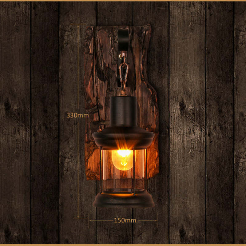 Silva Industrial Rustico Lantern Metal/Madera Aplique de Pared Negra/Bronce — imagen 6 | Aura Lighting
