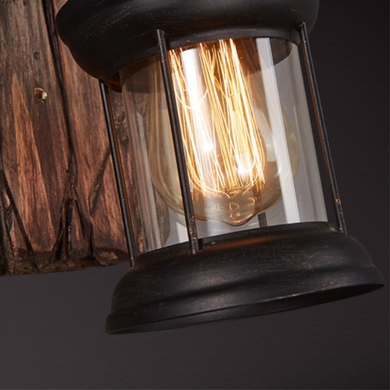 Silva Industrial Rustico Lantern Metal/Madera Aplique de Pared Negra/Bronce — imagen 8 | Aura Lighting