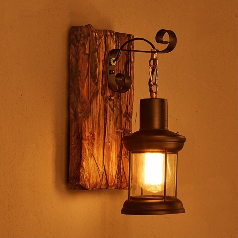Silva Industrial Rustico Lantern Metal/Madera Aplique de Pared Negra/Bronce — imagen 9 | Aura Lighting