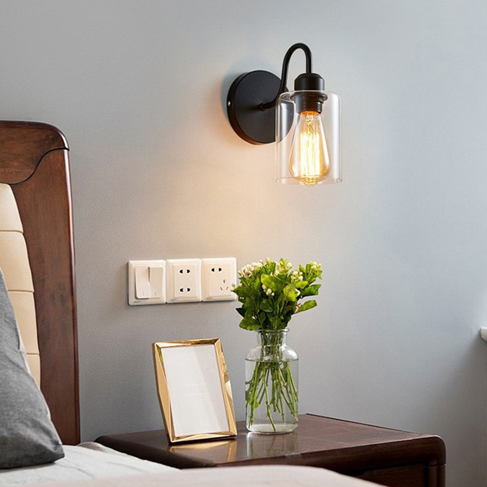 Silva Vintage Industrial Cilíndrico Metal/Vidrio Aplique de Pared Negro — imagen 3 | Aura Lighting