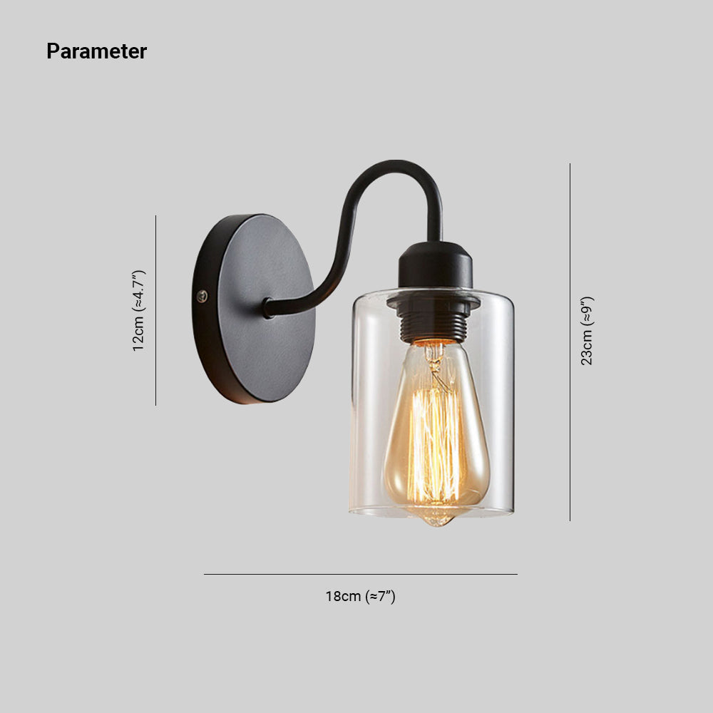 Silva Vintage Industrial Cilíndrico Metal/Vidrio Aplique de Pared Negro — imagen 4 | Aura Lighting