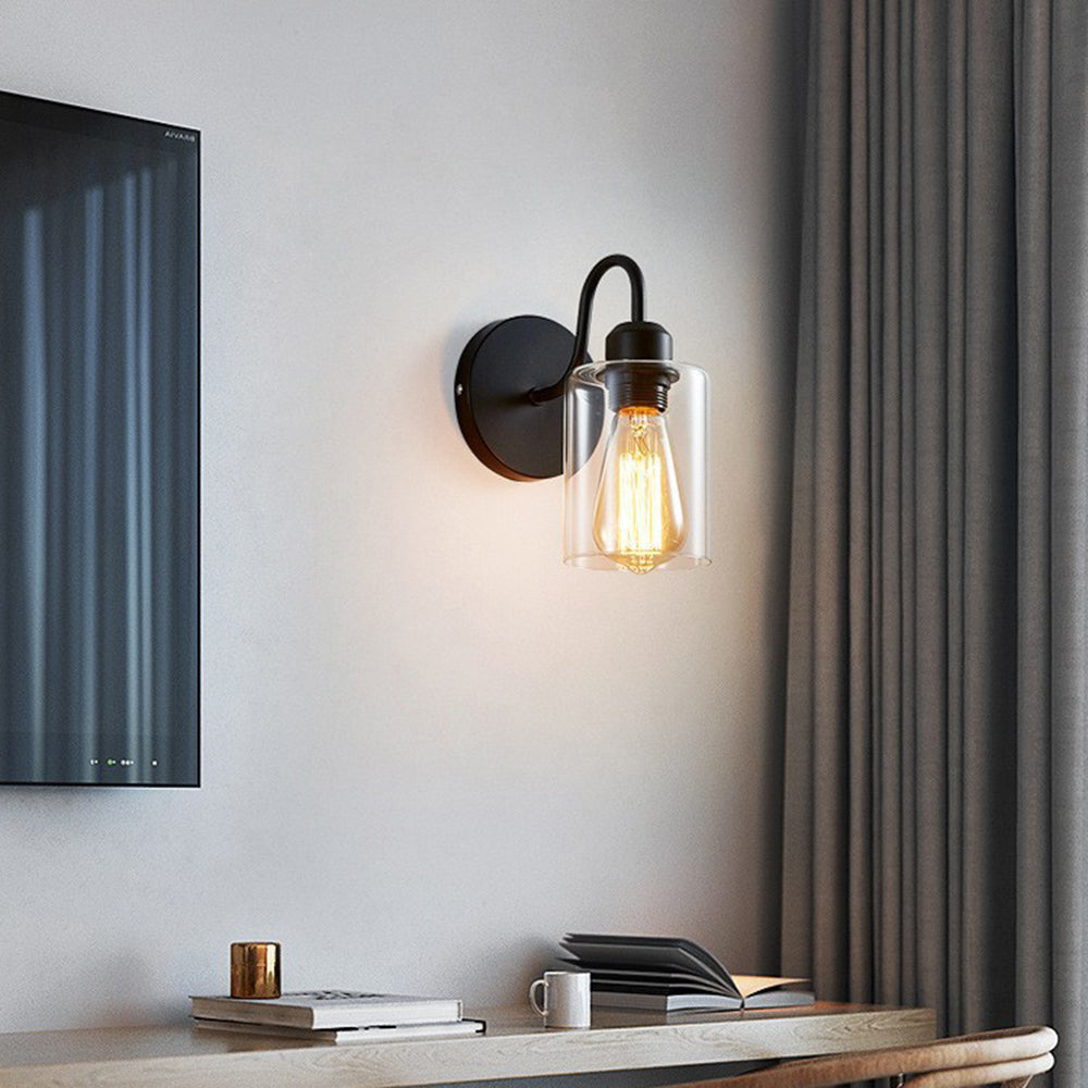 Silva Vintage Industrial Cilíndrico Metal/Vidrio Aplique de Pared Negro — imagen 8 | Aura Lighting