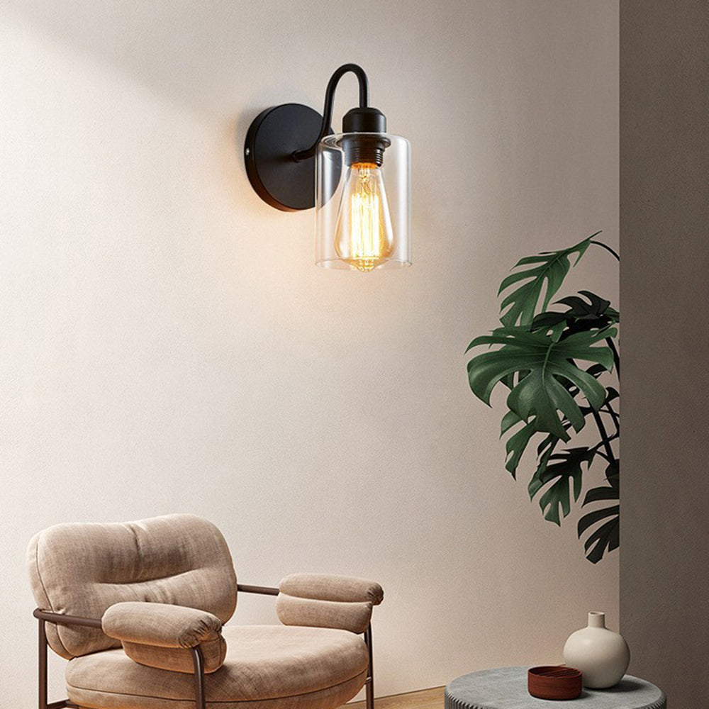 Silva Vintage Industrial Cilíndrico Metal/Vidrio Aplique de Pared Negro — imagen 9 | Aura Lighting