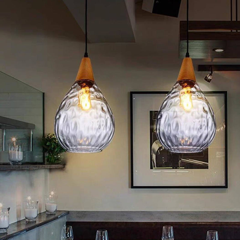 Valentina Lámpara Colgante Vintage Teardrop Vidrio/Madera — imagen 1 | Aura Lighting