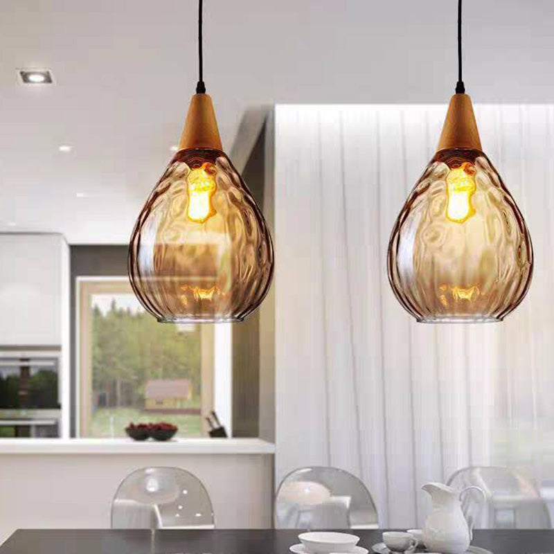 Valentina Lámpara Colgante Vintage Teardrop Vidrio/Madera — imagen 3 | Aura Lighting