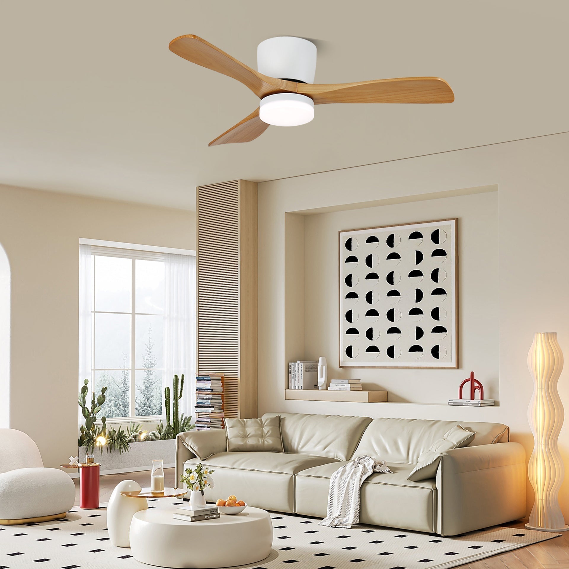 Detalle de la pantalla acrílica y la fuente de luz del ventilador