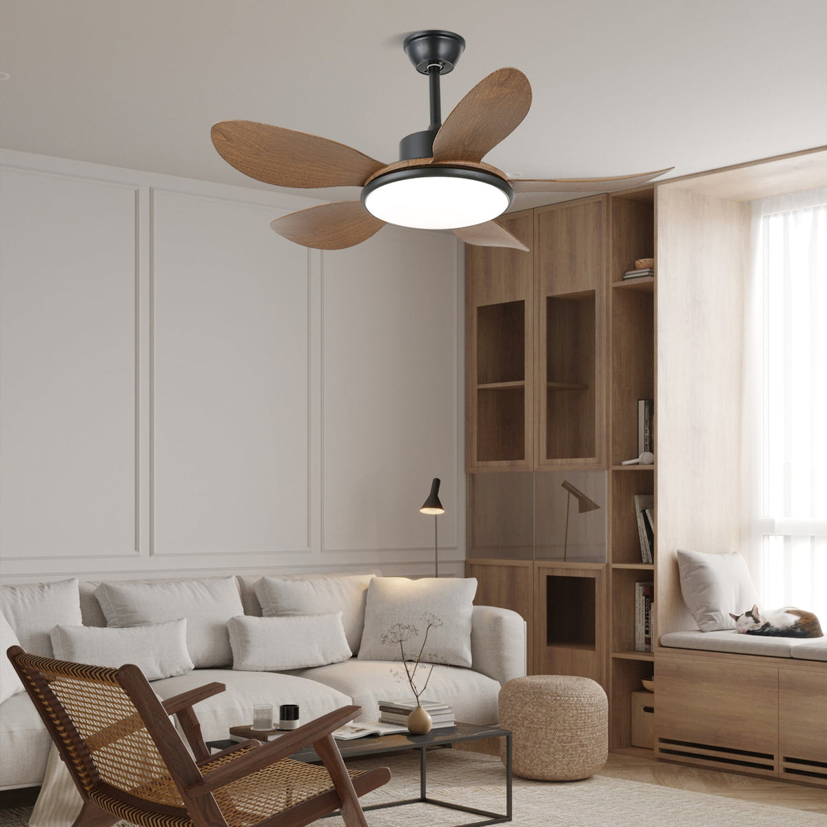 Ventilador de Techo con Luz de Madera Tirenor, Modelo A, Diámetro 126cm