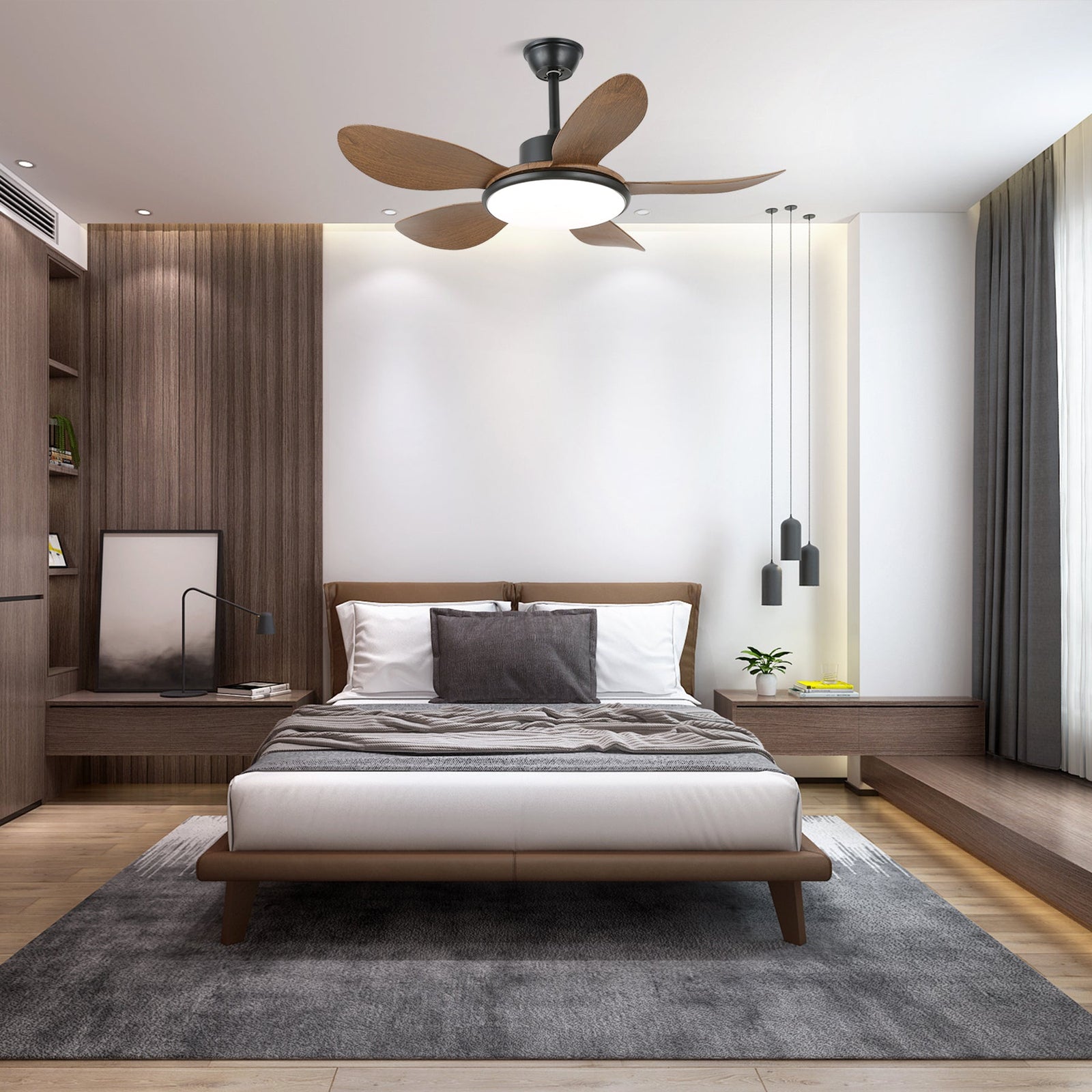 Ventilador de Techo con Luz de Madera Tirenor, Modelo B, Diámetro 132cm
