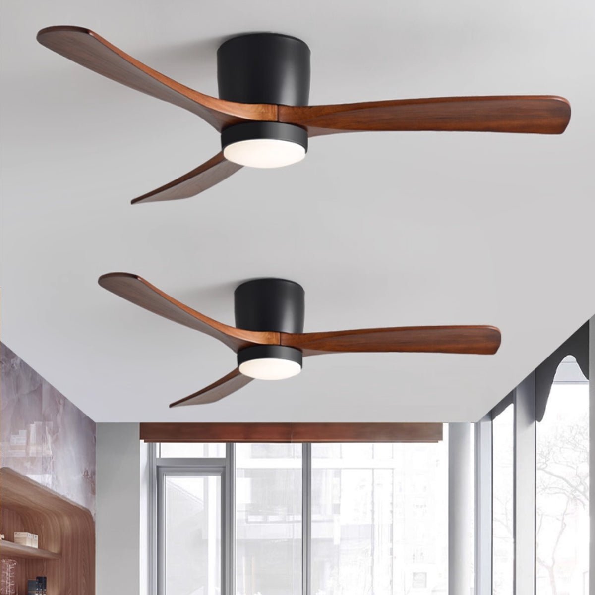 Detalle de las aspas de madera de sicomoro del Ventilador de Techo Ezra Nórdico
