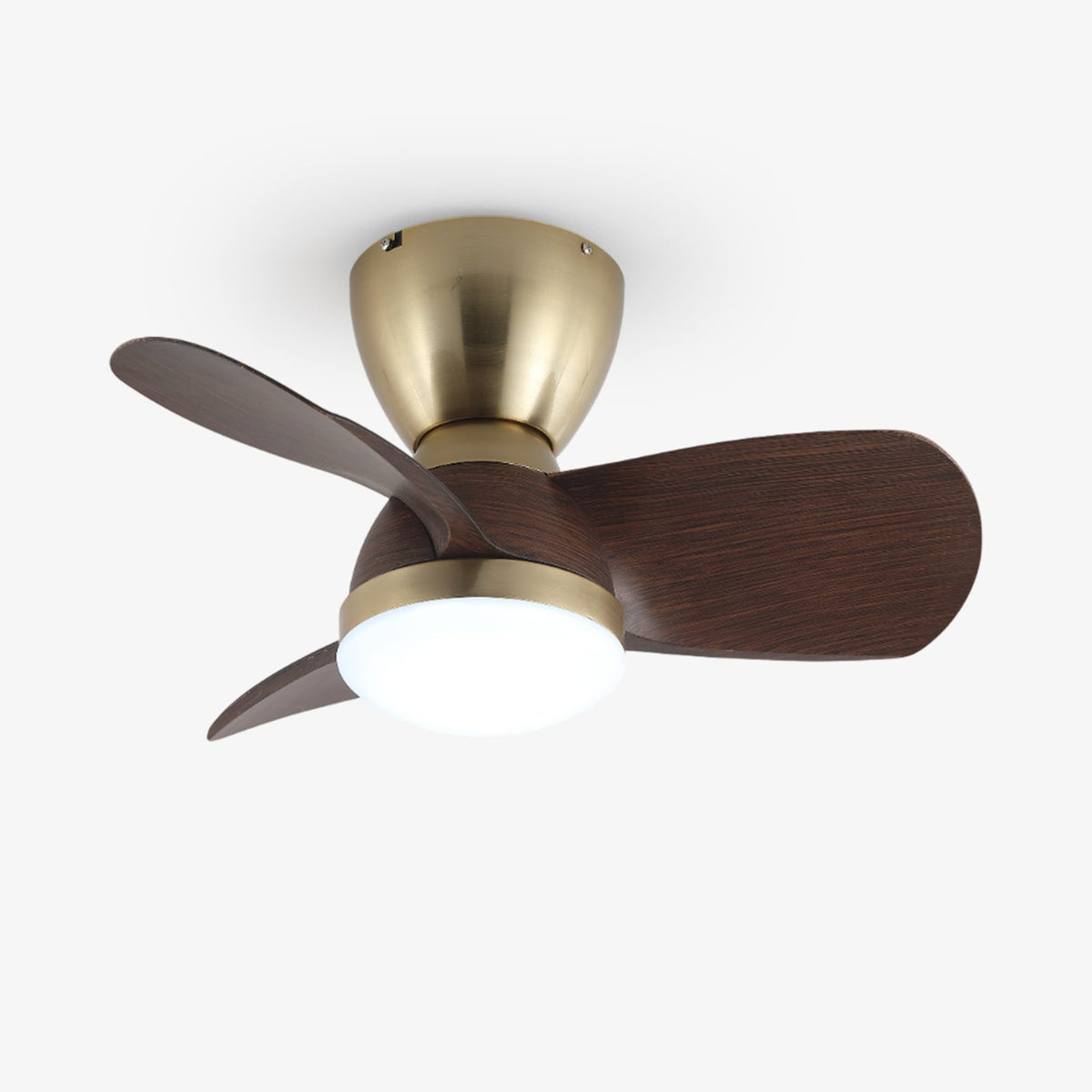 Ventilador de Techo Elora Minimalista de Latón y Madera con Luz