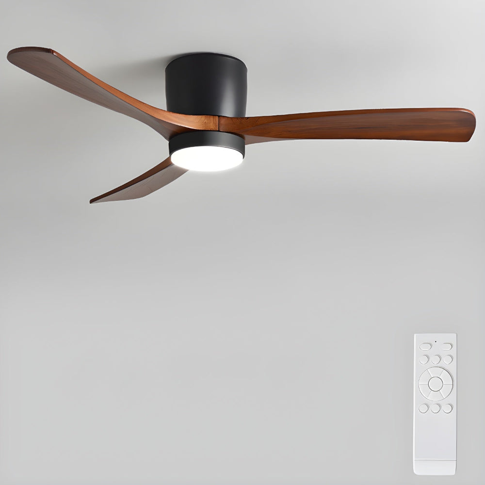 Ventilador de Techo Moderno de Madera Elena con Luz mostrando su diseño moderno