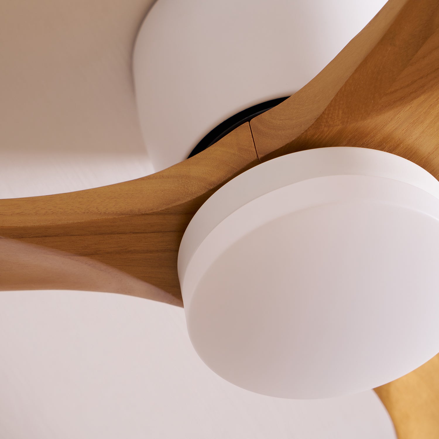 Ventilador de Techo Moderno de Madera Elena con Luz en un interior de tonos cálidos